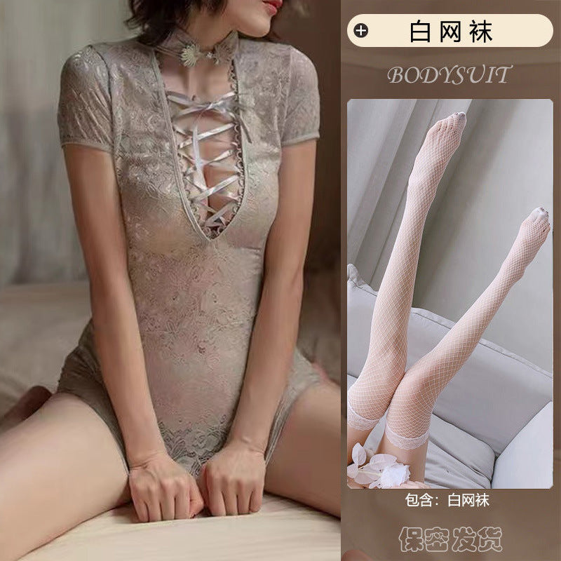 Image of Erotic underwear uniform temptation free lace passion suit pure desire wrap hip midnight charm small chest bed cheongsam